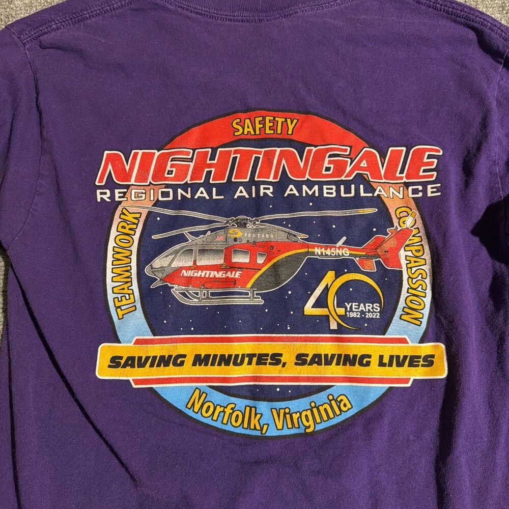 Nightingale Reginal Air Ambulance T-Shirt Mens Size Small Purple Long Sleeve